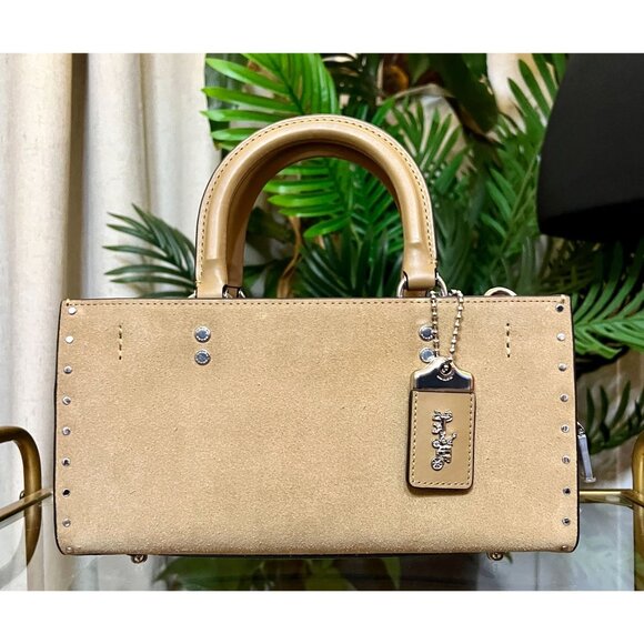 ✺ AUTHENTICATED NEW! Coach Rogue 26 Tan Suede Leather Handbag WITH COA - Picture 2 of 16